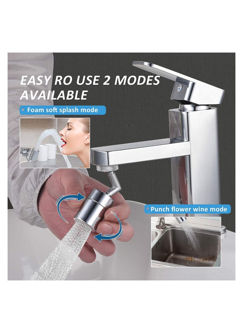 Excefore - Universal Faucet Aerator 720° Rotate 2 Modes Swivel Kitchen Sink Tap Aerator Stainless Steel Water-saving Tap Attachment with Nozzle Adapter Bathroom Sink Spray Aerator Anti-Splash Faucet - Image 1