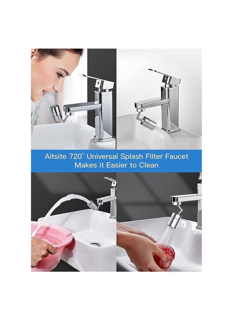 Excefore - Universal Faucet Aerator 720° Rotate 2 Modes Swivel Kitchen Sink Tap Aerator Stainless Steel Water-saving Tap Attachment with Nozzle Adapter Bathroom Sink Spray Aerator Anti-Splash Faucet - Image 1