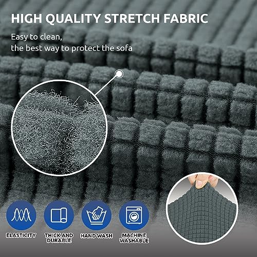 KEKUOU Stretch Loveseat Sofa Cover Slipcover,Couch Covers for 2 Cushion Couch Sofa (55"-78") Furniture Protector Sofa with Elastic Bottom for Kids,Dog. Jacquard Small Checked (Medium,Grey) - Image 5