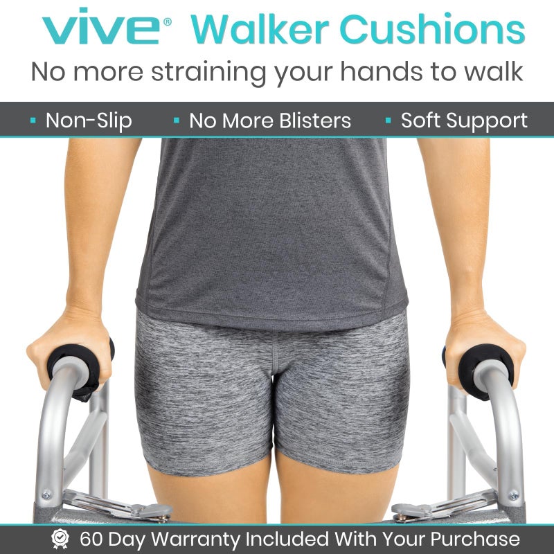 Vive Walker Handle Cushions - Padded Hand Covers - Soft Padding Medical Accessories for Folding Rolling Wheelchair, Rollator Handle, Senior, Elderly Grippers - Foam Crutch Pads Grips - Mobility Aid (Black) - Image 2