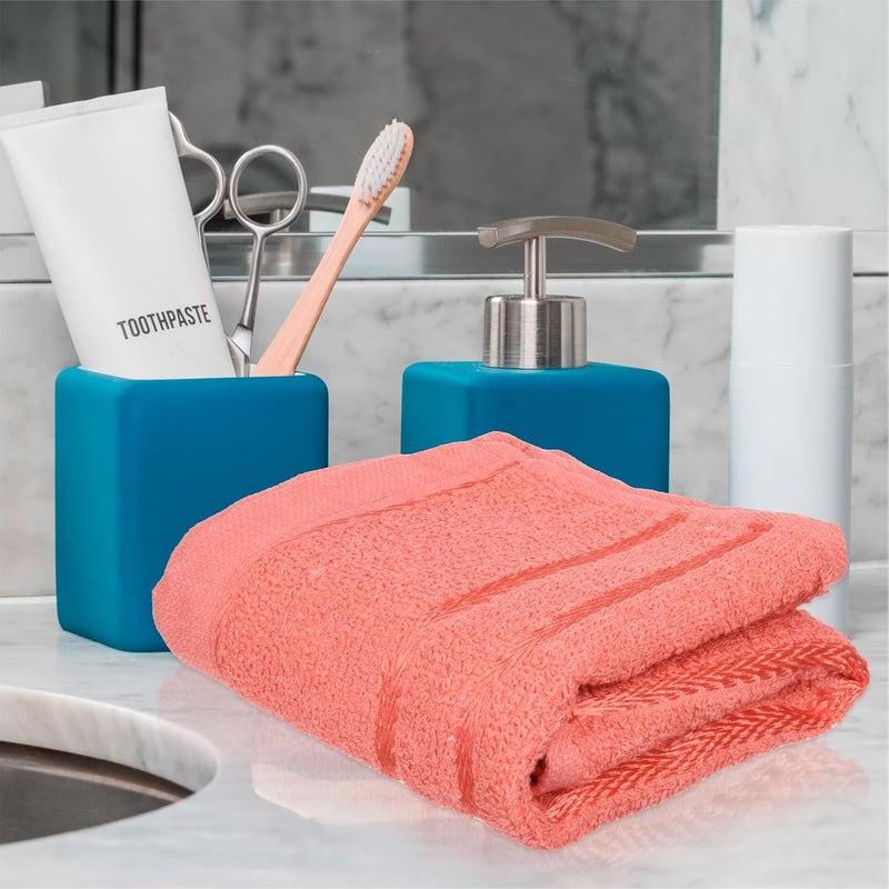 Kuber Industries Kuber Industries Face Towel Cotton Towels for Facewash Towels for Daily use Workout Hand Towel Lining Design 14x21 Inch Pack of 5 Orange  - Image 2