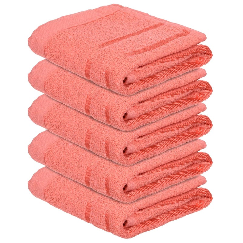 Kuber Industries Kuber Industries Face Towel Cotton Towels for Facewash Towels for Daily use Workout Hand Towel Lining Design 14x21 Inch Pack of 5 Orange  - Image 1