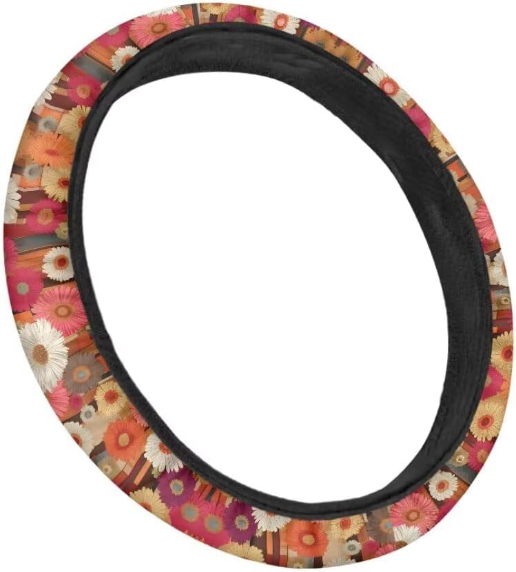 Car Steering Wheel Cover for Women and Men,Non-Slip Breathable Steering Wheel,Universal 14.5"-15" Fit for Cars and SUVs(Red Oil Painting Daisies) - Image 3