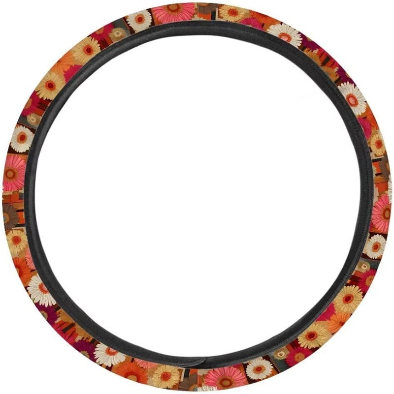 Car Steering Wheel Cover for Women and Men,Non-Slip Breathable Steering Wheel,Universal 14.5"-15" Fit for Cars and SUVs(Red Oil Painting Daisies) - Image 2