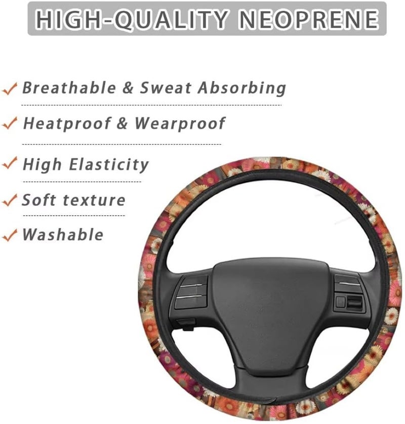 Car Steering Wheel Cover for Women and Men,Non-Slip Breathable Steering Wheel,Universal 14.5"-15" Fit for Cars and SUVs(Red Oil Painting Daisies) - Image 4