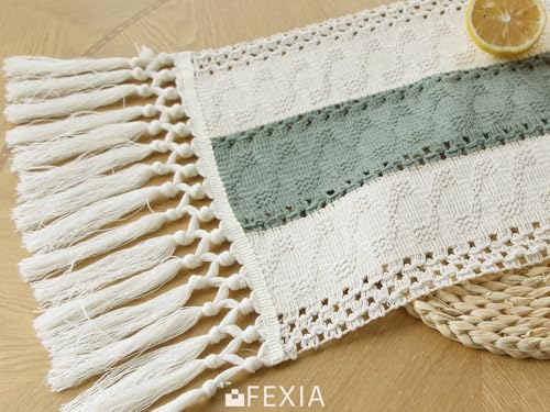 FEXIA مفرش طاولة فكسيا باللون الأخضر الحكيم بطول 72 بوصة مع خيوط ماكرامي للديكور المنزلي - Image 4
