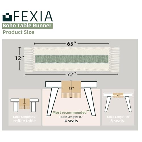 FEXIA مفرش طاولة فكسيا باللون الأخضر الحكيم بطول 72 بوصة مع خيوط ماكرامي للديكور المنزلي - Image 2
