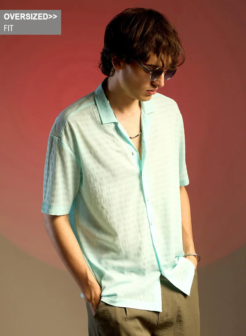 Campus Sutra Men's Powder Blue Oversized Woven Shirt
