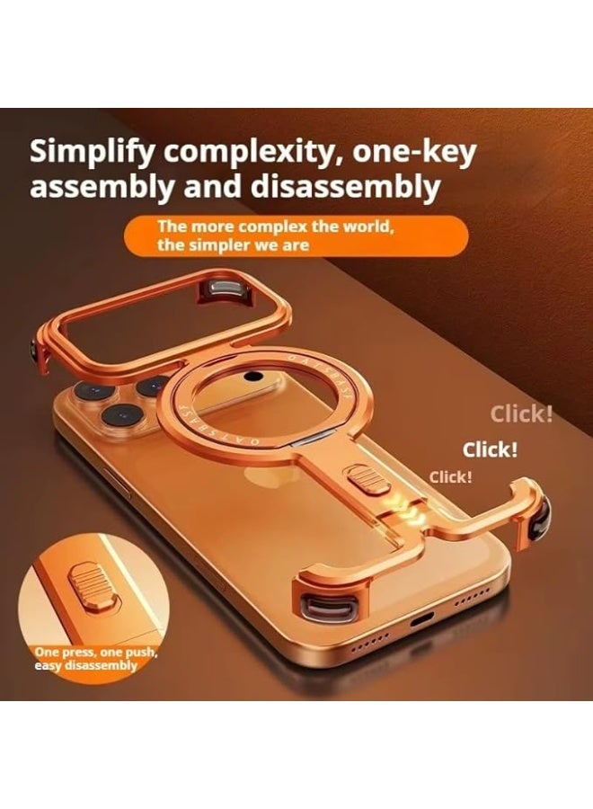OATSBASF iPhone 17 Pro Orange Case with 360° Rotation Kickstand | Aluminum Metal Frameless Bumper Z Case | Shockproof Protective Cover - Image 4
