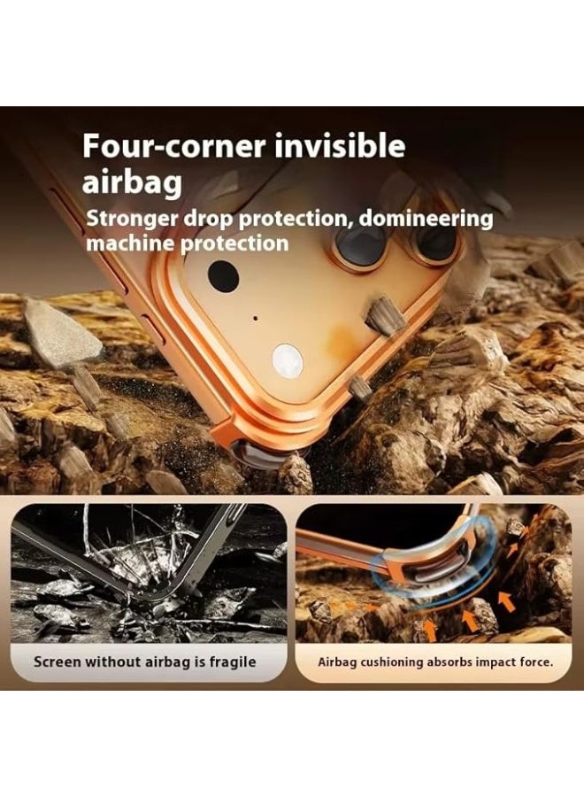 OATSBASF iPhone 17 Pro Orange Case with 360° Rotation Kickstand | Aluminum Metal Frameless Bumper Z Case | Shockproof Protective Cover - Image 3