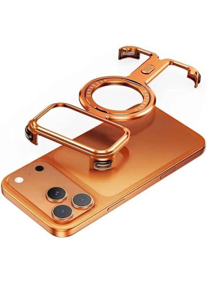 OATSBASF iPhone 17 Pro Orange Case with 360° Rotation Kickstand | Aluminum Metal Frameless Bumper Z Case | Shockproof Protective Cover - Image 1