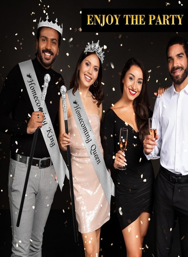 Ferreve 6 Pcs Homecoming King Queen Crown Glitter Sash Scepter Wand Homecoming Crystal Tiara Ribbon Costume Set for Party(Sliver) - Image 4