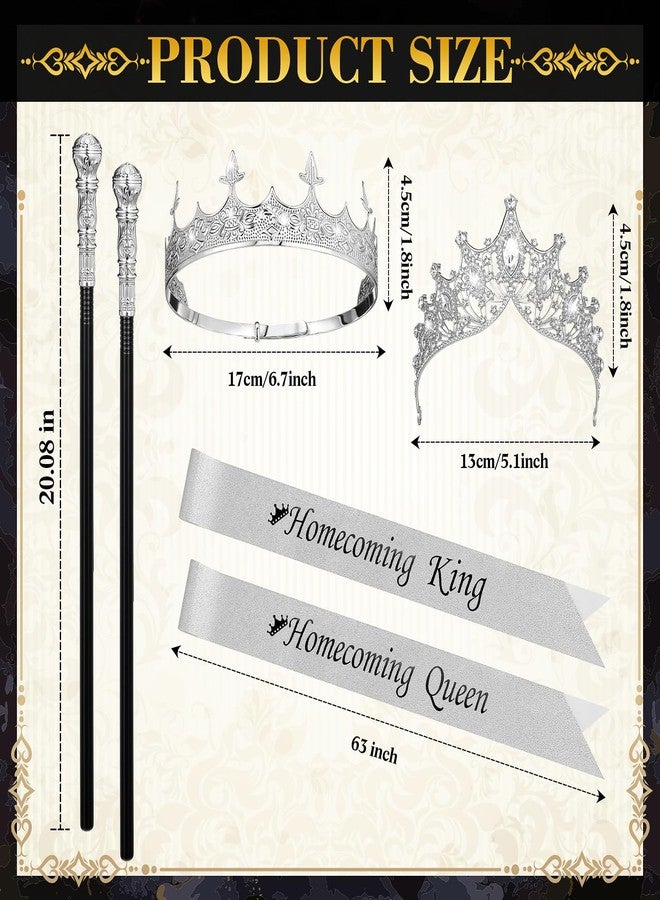 Ferreve 6 Pcs Homecoming King Queen Crown Glitter Sash Scepter Wand Homecoming Crystal Tiara Ribbon Costume Set for Party(Sliver) - Image 2