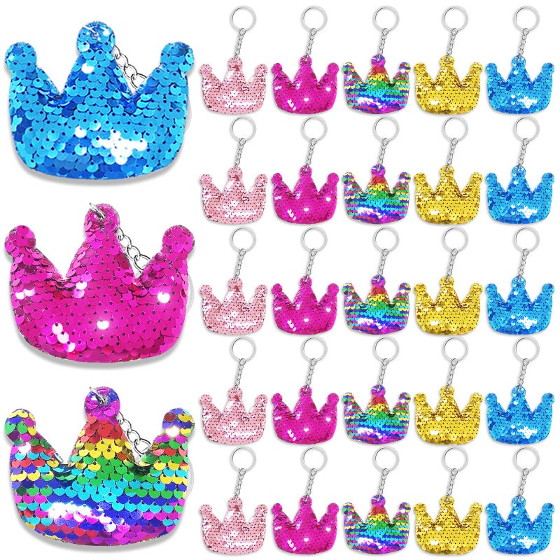 CiciBear 25 Pack Crown Sequin Keychains for Gold Themed Party Favors Kids and Adults Birthday Gift Baby Shower Crown Princess Prince King Queen Party 5 Colors Small - Image 3