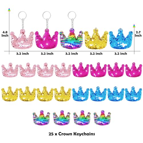 CiciBear 25 Pack Crown Sequin Keychains for Gold Themed Party Favors Kids and Adults Birthday Gift Baby Shower Crown Princess Prince King Queen Party 5 Colors Small - Image 5