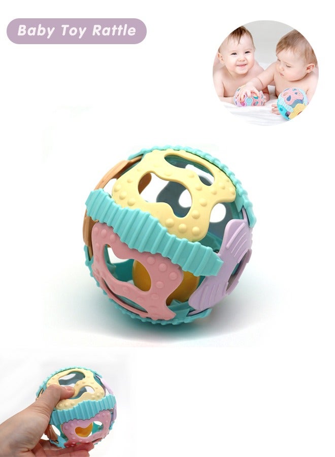 Baby Rattle Ball, Rubber  Teether Toy, Soft Silicone, Early Educational, Easy Grasp, for Babies to Toddler 3 and above months  - Image 1