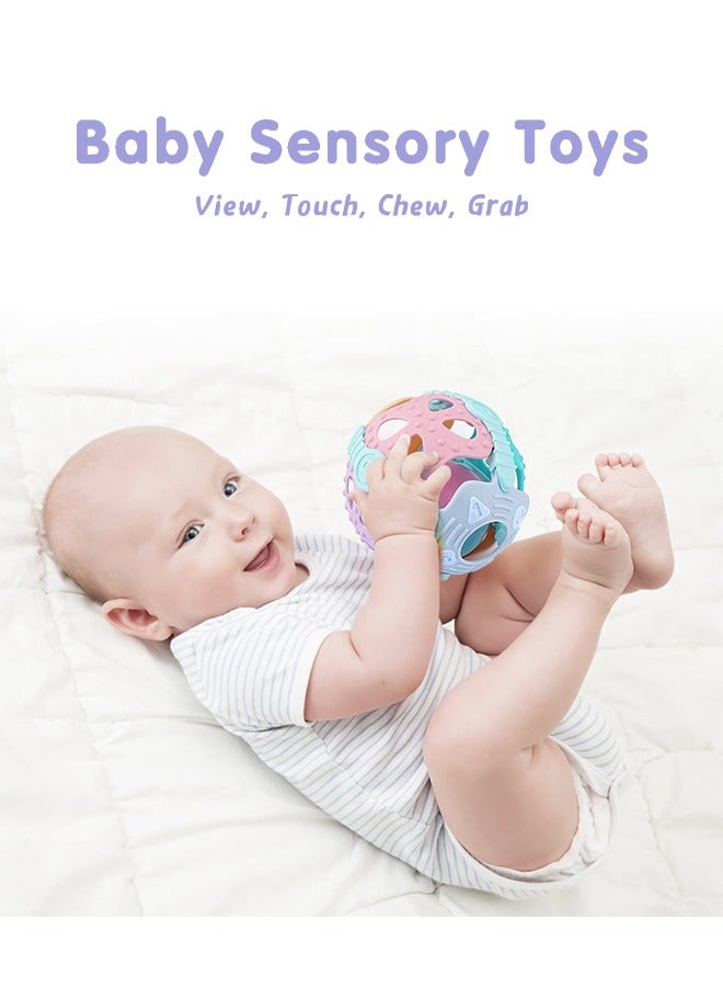 Baby Rattle Ball, Rubber  Teether Toy, Soft Silicone, Early Educational, Easy Grasp, for Babies to Toddler 3 and above months  - Image 3