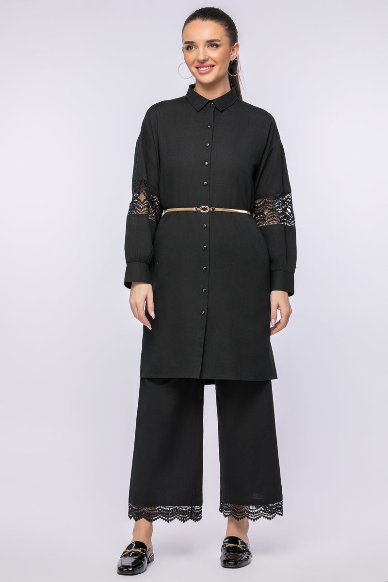 رينا قميص طويل أحادي اللون XS أسود - Image 5