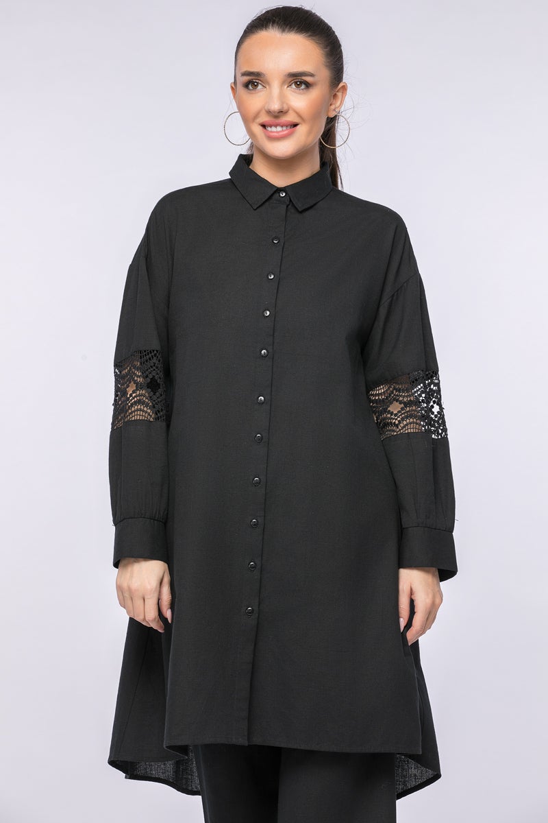 رينا قميص طويل أحادي اللون XS أسود - Image 4