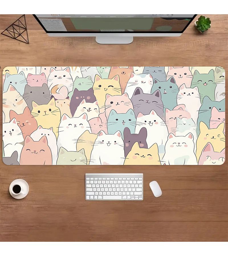 Oversized Mixed Color Rubber Cat Mouse Pad 50x100cm Anti Slip Smooth Gaming Desk Mat For PC Computer Home Study Office Work Ideal Gift Choice - Image 1