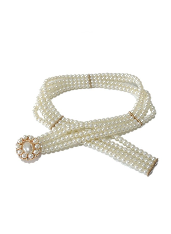 xozgdovg - Korean Style Casual Womens Belt Big Pearl Chain Designer Waist Chain Womens Matching Dress Waist Seal Four rows of pearls - Image 1