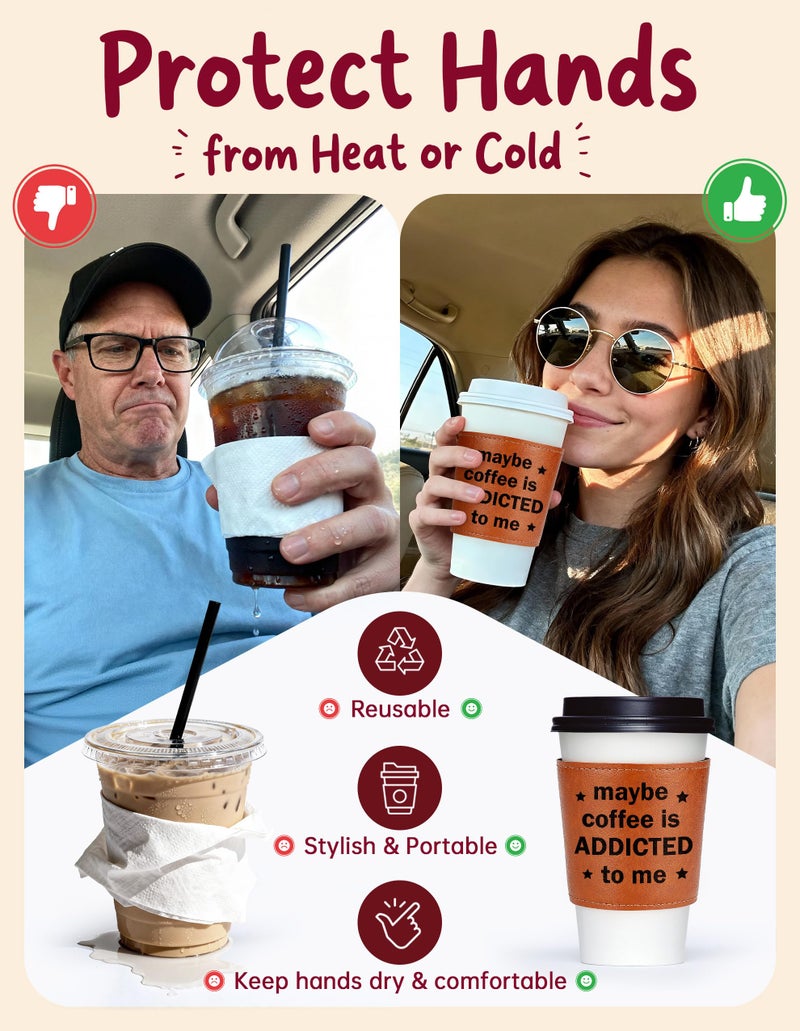 LEJIAJINW Valentine's Day Gifts for Her Him Coffee Lover Women Men Anniversary Birthday Coffee Gift for Boyfriend Girlfriend, Romantic I Love You Gifts for Husband Wife Mothers Day Christmas, Leather Cup Sleeve - Image 2