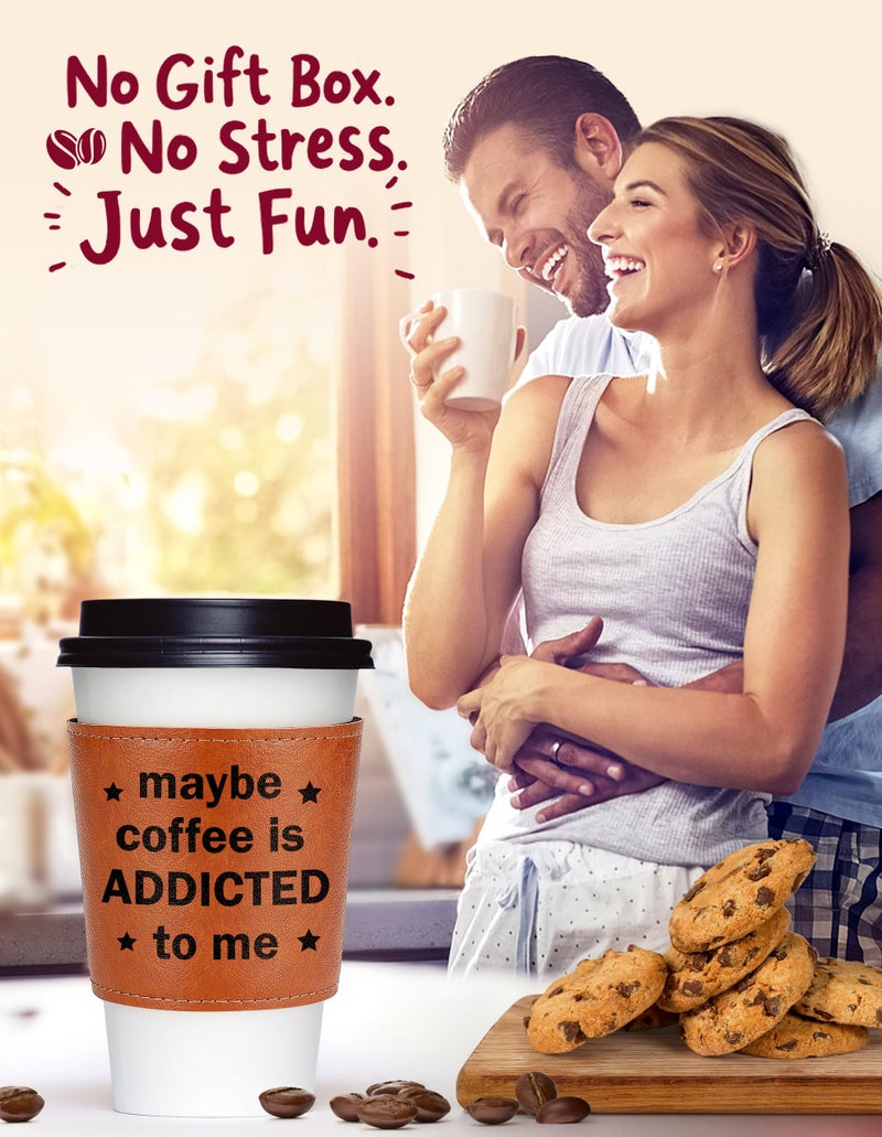 LEJIAJINW Valentine's Day Gifts for Her Him Coffee Lover Women Men Anniversary Birthday Coffee Gift for Boyfriend Girlfriend, Romantic I Love You Gifts for Husband Wife Mothers Day Christmas, Leather Cup Sleeve - Image 4