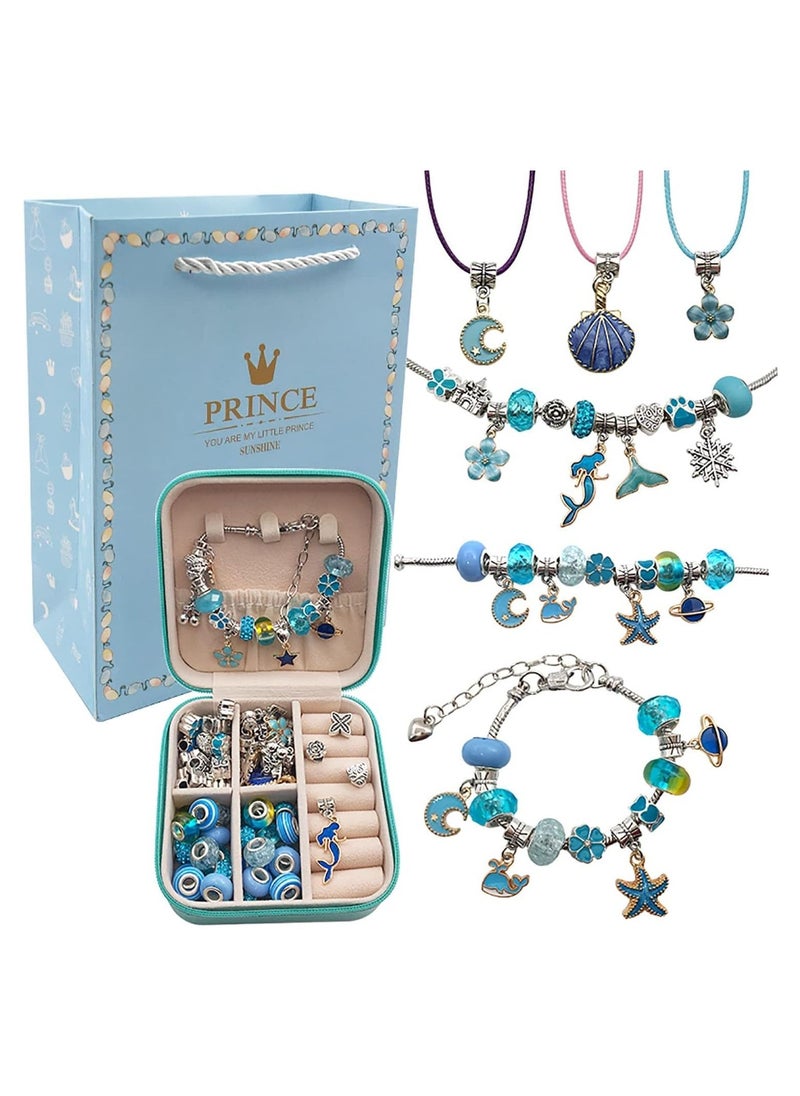 YelaJoy - Bracelet Making Kit for Girls,68PCs Charm Bracelets Kit with Jewelry Box, Jewelry Charms, Bracelets for DIY Craft, Jewelry Gift for Adults and Kids，Present For 8-12 Year Old Girl (Blue) - Image 1