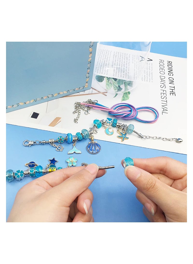 YelaJoy - Bracelet Making Kit for Girls,68PCs Charm Bracelets Kit with Jewelry Box, Jewelry Charms, Bracelets for DIY Craft, Jewelry Gift for Adults and Kids，Present For 8-12 Year Old Girl (Blue) - Image 1