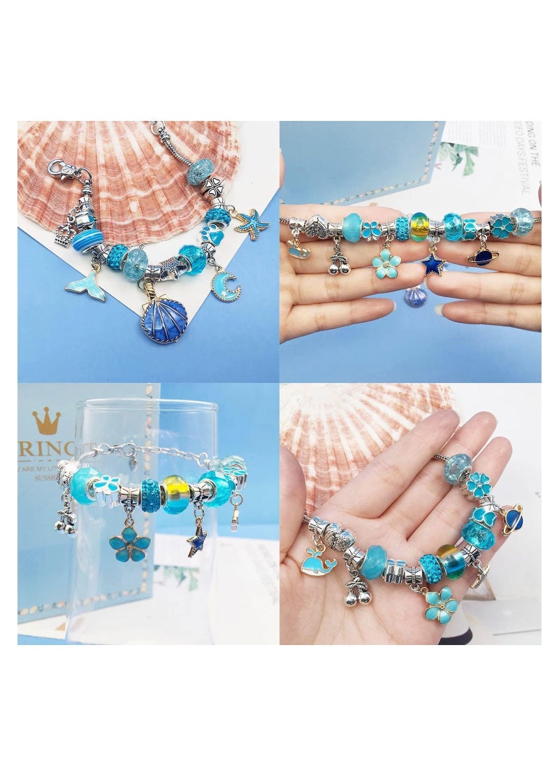 YelaJoy - Bracelet Making Kit for Girls,68PCs Charm Bracelets Kit with Jewelry Box, Jewelry Charms, Bracelets for DIY Craft, Jewelry Gift for Adults and Kids，Present For 8-12 Year Old Girl (Blue) - Image 1