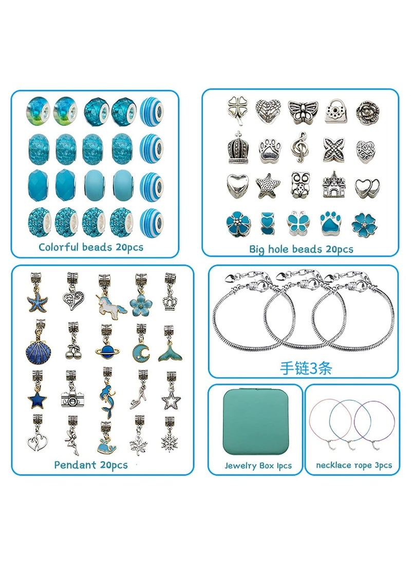 YelaJoy - Bracelet Making Kit for Girls,68PCs Charm Bracelets Kit with Jewelry Box, Jewelry Charms, Bracelets for DIY Craft, Jewelry Gift for Adults and Kids，Present For 8-12 Year Old Girl (Blue) - Image 1