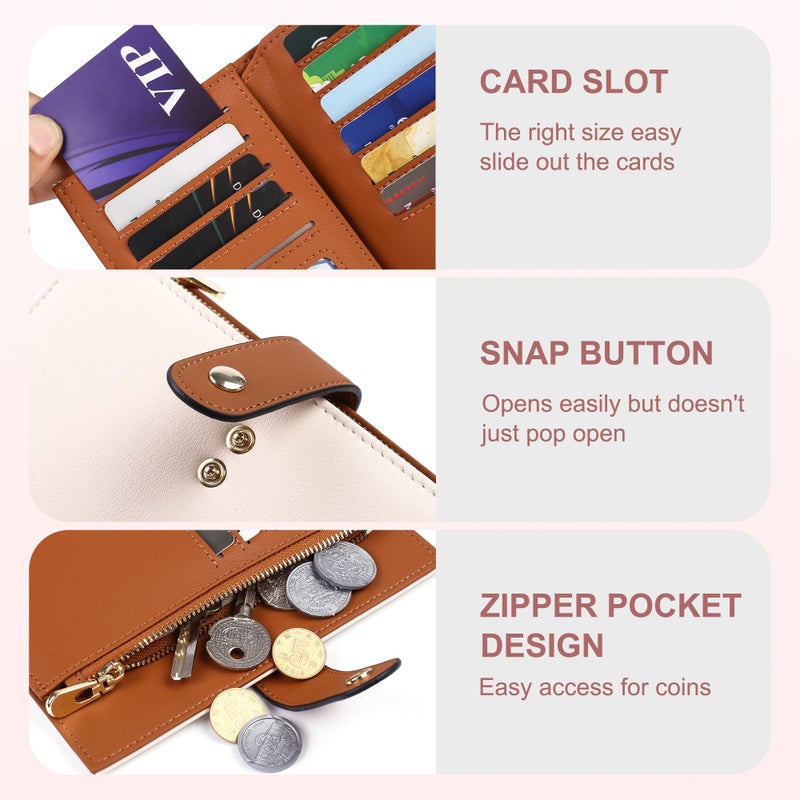 yiijay Women's Wallets RFID Blocking Leather Trifold Clutch Wallet Credit Card Holder Ladies Travel Wallet Purse with Pen Holder - Image 3