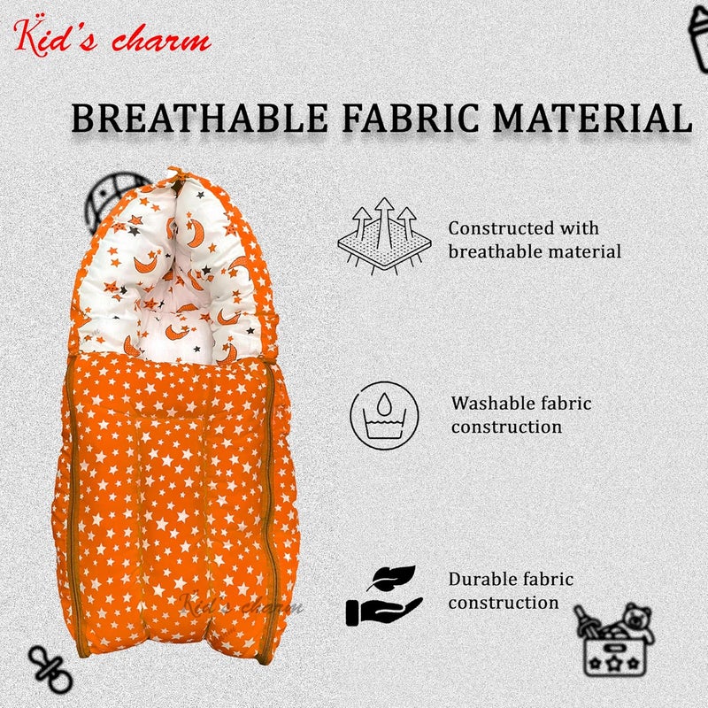 Kid's Charm Kids Charm MoonStar 3 in 1 Babys Cotton Bed Cum Carry Bed Printed Baby Sleeping BagBaby BedInfant Portable for Unisex Easily Portable Light Weight to Carry for New Born 04 Months Old Orange - Image 5