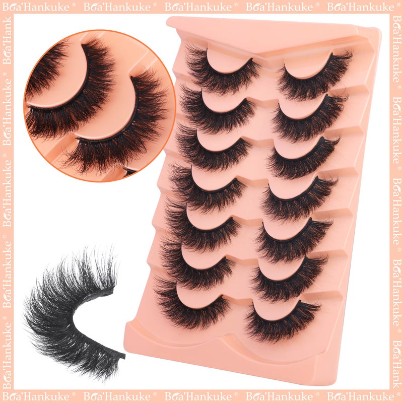 Boahankuke False Eyelashes Mink Lashes Full 18MM Cat Eye Lashes D Curvature Wispy Fake Lashes 8D Natural Strip Lashes Volume Lightweight Lashes Pack with Soft Cotton Band,7 Pairs - Image 5