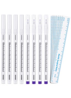 Maitys 8 Pieces Microblading Marker Pen With Paper Ruler Skin Marker Eyebrow Permanent Makeup Position Mark Tools Markers Pen For Eyebrow Lips Skin (White And Purple,Singlehead)  - Image 1