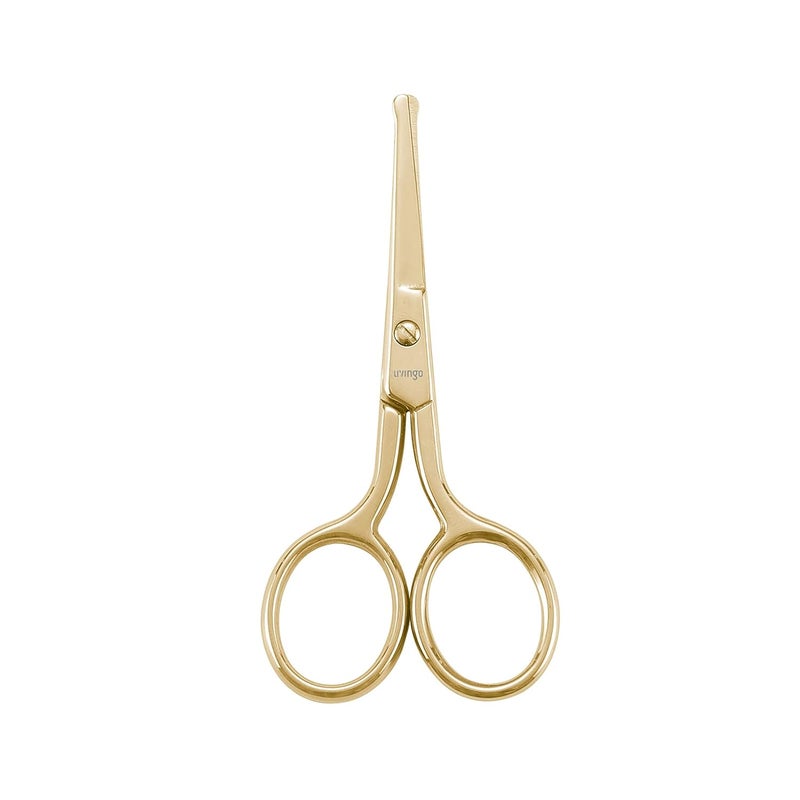 LIVINGO Professional Nose Hair Scissors Multipurpose Stainless Steel Rounded Tip Straight Blade Facial Hair Beard Eyebrows Ear Trimming Beauty Grooming Tool for Men  Women 35 Gold