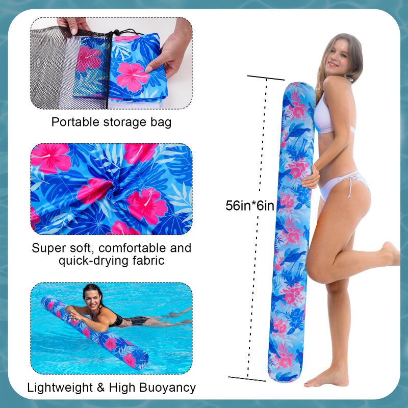 Brmoka Inflatable Swimming Pool Noodle, 2 Pack Soft Fabric Quick Drying Covered Large Pool Floats Noodles, Premium Buoyancy Swim PoolFloats with Portable Storage Bag for Pool Party Toyï¼ˆTropical/Plantsï¼‰ - Image 4