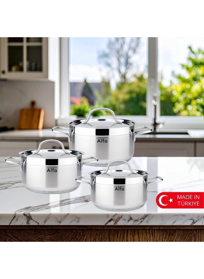 ALFA 6 Piece Stainless Steel Cookware Set 18/10 | Induction Compatible | Made in Turkey - Image 2
