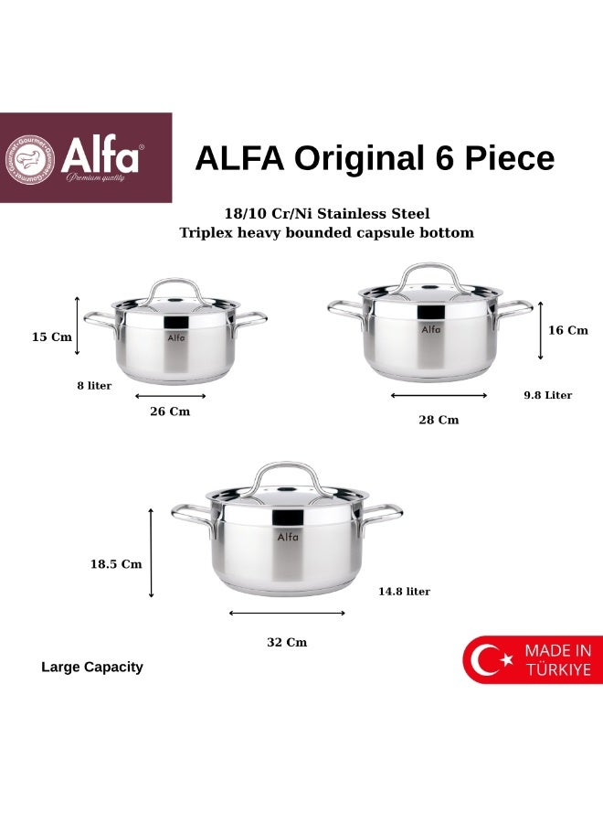 ALFA 6 Piece Stainless Steel Cookware Set 18/10 | Induction Compatible | Made in Turkey - Image 3