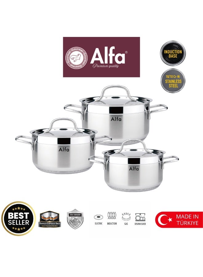ALFA 6 Piece Stainless Steel Cookware Set 18/10 | Induction Compatible | Made in Turkey - Image 1