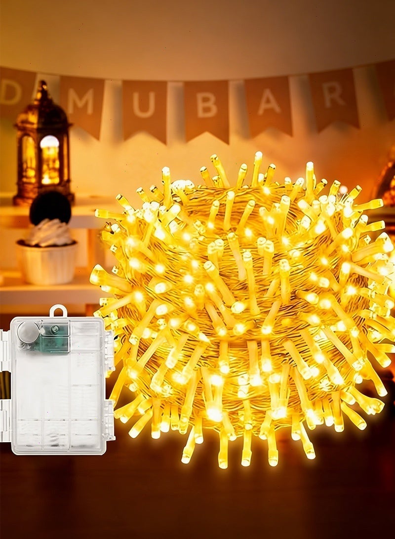 يواوليتي أضواء زينة ديوالي، 15 مترًا، 150 مصباح LED، لون أبيض دافئ – تعمل بالبطاريات (تتطلب 3 بطاريات AAA) – سلسلة أضواء زينة - Image 1