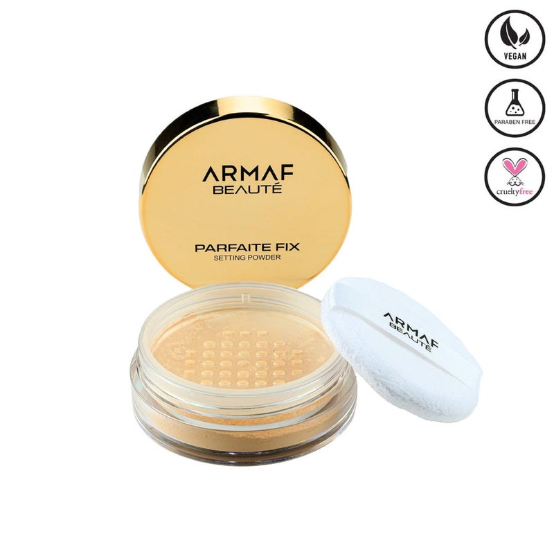 Armaf Beaute بودرة تثبيت المكياج أرفام بيوتي بارفيت فيكس 3.8 جرام، بودرة مكياج خفيفة الوزن، لمسة نهائية طويلة الأمد، شفافة، تحكم في الزيت وخالية من اللمعان، تفتيح الوجه، تركيبة خفيفة الوزن، لجميع درجات البشرة - Image 1