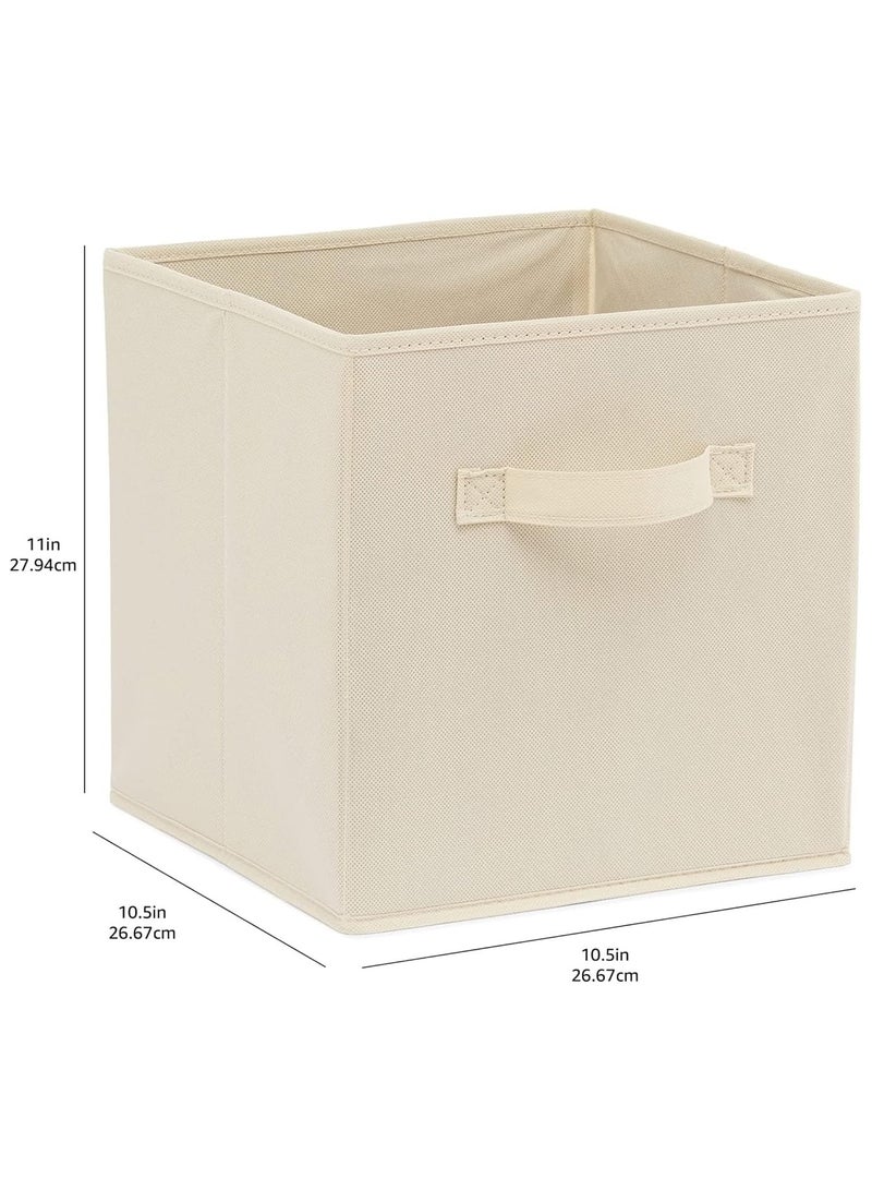 6PCS Storage Cubes Collapsible Storage Boxes with Handles Fabric Folding Boxes for Organisation Wardrobe Shelving Office Toys Durable Storage Boxes (Beige)  - Image 2
