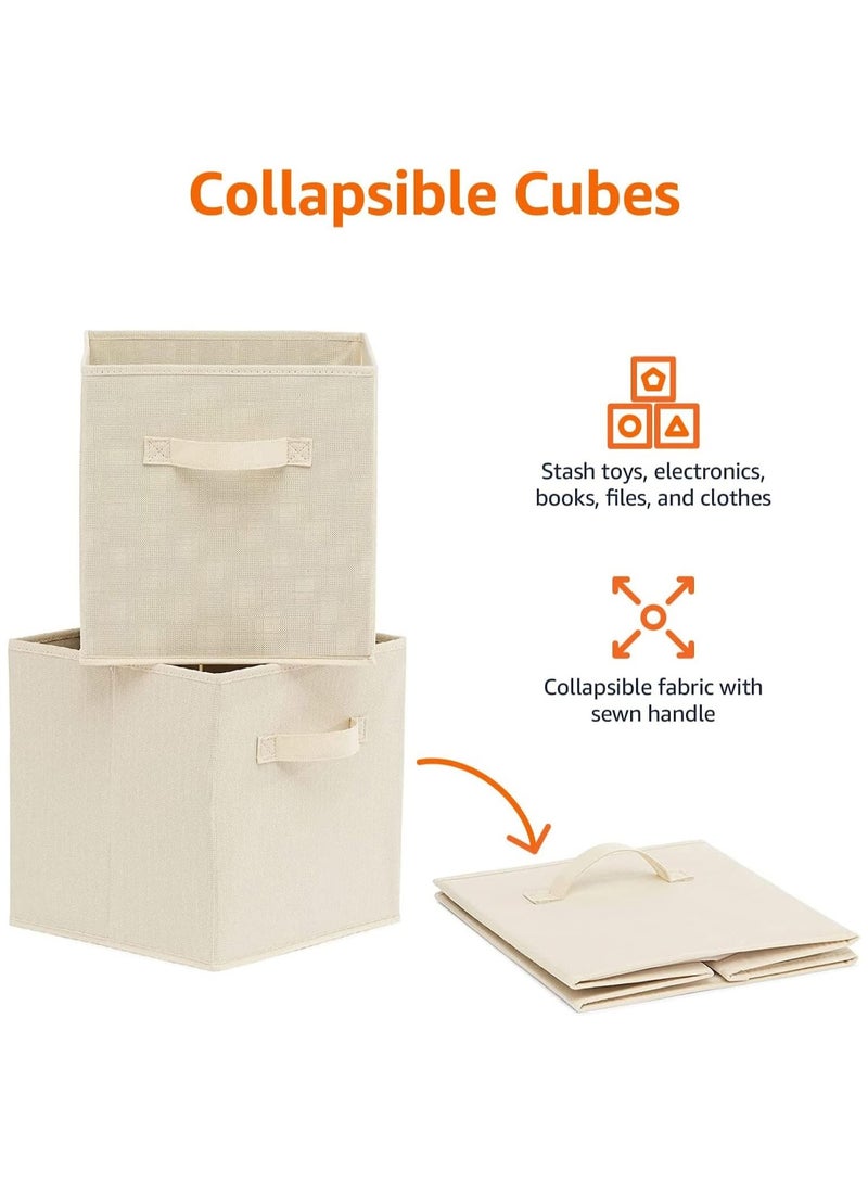 6PCS Storage Cubes Collapsible Storage Boxes with Handles Fabric Folding Boxes for Organisation Wardrobe Shelving Office Toys Durable Storage Boxes (Beige)  - Image 3