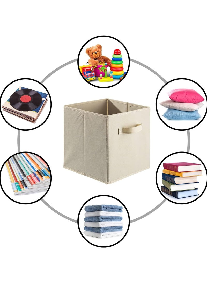 6PCS Storage Cubes Collapsible Storage Boxes with Handles Fabric Folding Boxes for Organisation Wardrobe Shelving Office Toys Durable Storage Boxes (Beige)  - Image 4