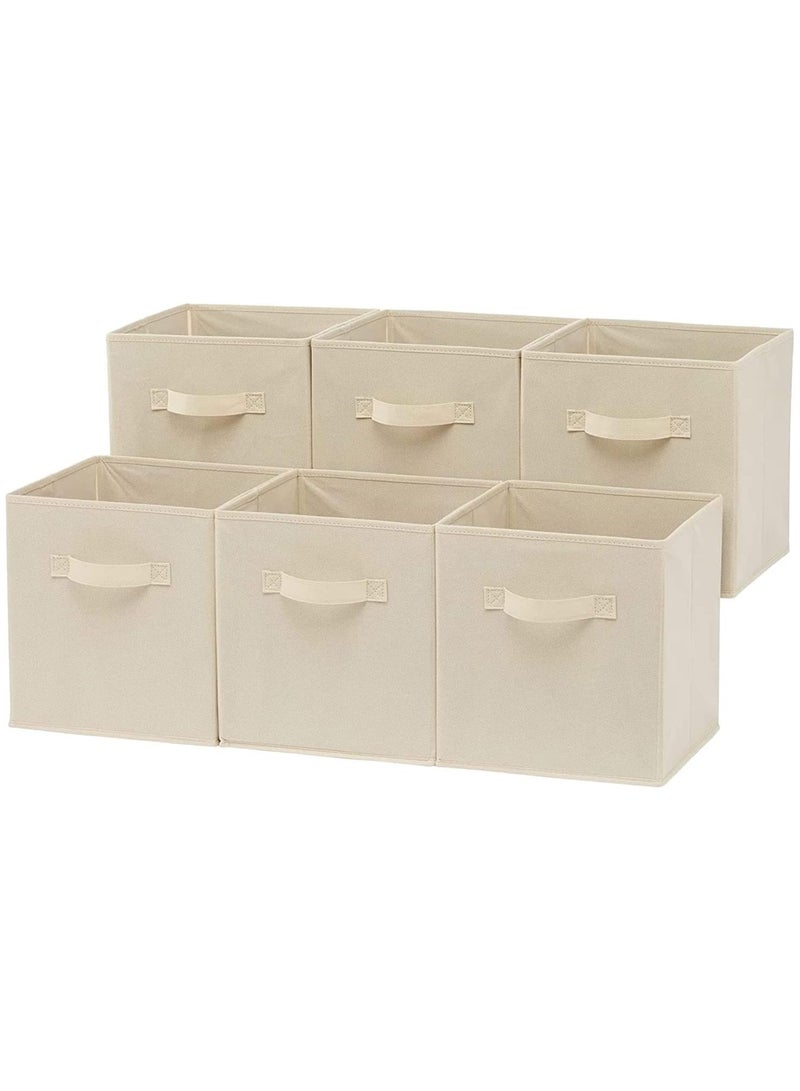 6PCS Storage Cubes Collapsible Storage Boxes with Handles Fabric Folding Boxes for Organisation Wardrobe Shelving Office Toys Durable Storage Boxes (Beige)  - Image 1