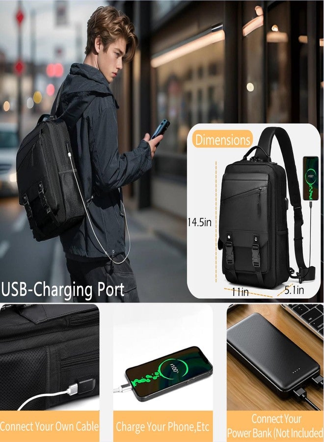 ليبر حقيبة كتف Leaper Crossbody للرجال: حقيبة كتف متعددة الجيوب سعة 13 لترًا للسفر والعمل اليومي - حقيبة ظهر بحزام واحد للنساء لركوب الدراجات والمشي لمسافات طويلة - حقيبة كتف للكمبيوتر المحمول للرجال مقاس 14 بوصة، أسود - Image 3