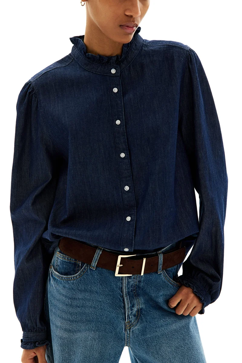 H&M Frill-trimmed denim blouse