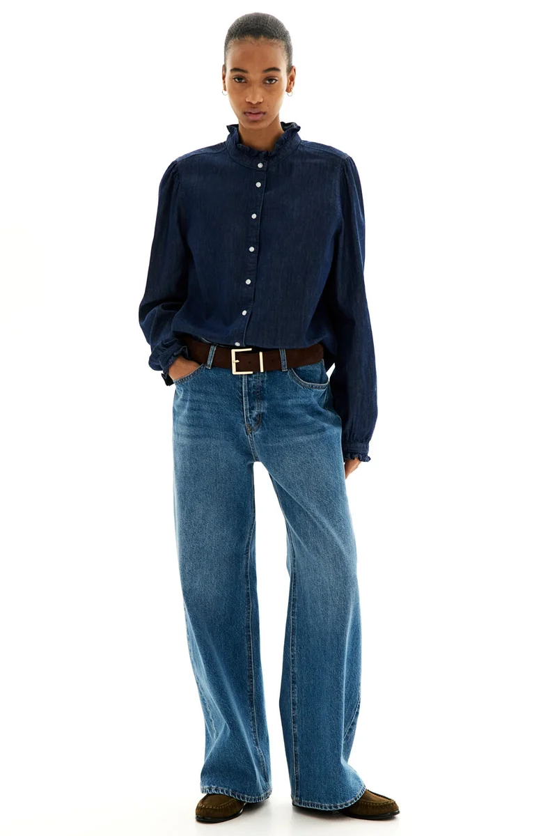 H&M Frill-trimmed denim blouse