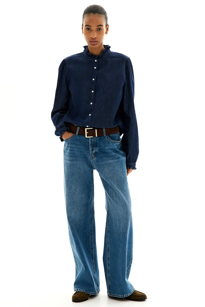 H&M Frill-trimmed denim blouse